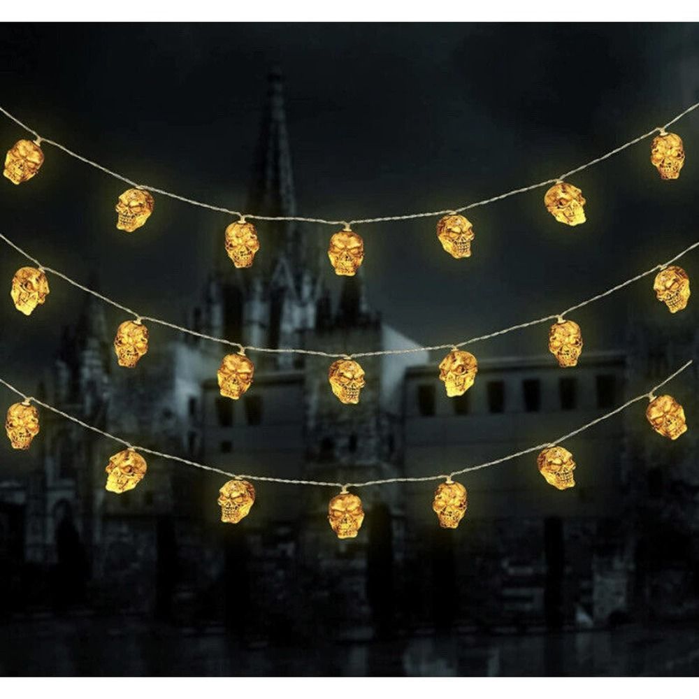 2240 Lot of 3 Halloween Skull String Light 14.5FT 30 LED 9 Modes Yellow
